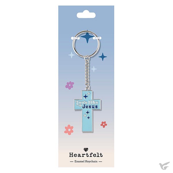 Productafbeelding: voorkant van Keyring Cross love like Jesus Blue